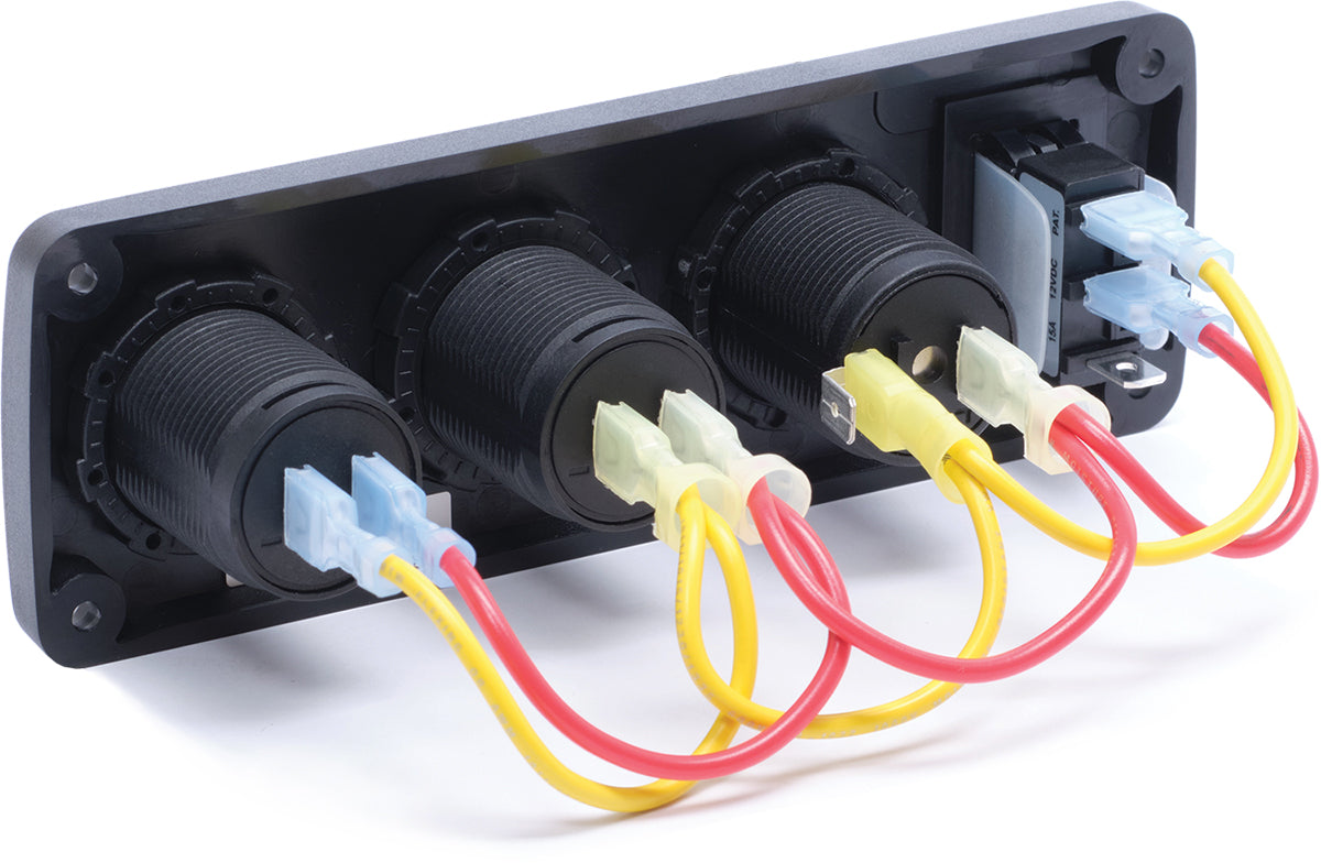 Blue Sea Water-Resistant 12V 15A Circuit Accessory Panel 12v Socket and Dual USB x 2