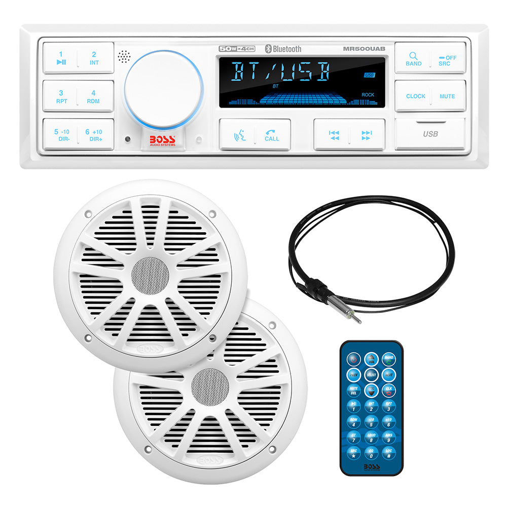 Boss Audio MCK500WB.6 Kit w/MR500UAB, 2 MR6W Speakers, MRANT10 Antenna, &amp; White Remote