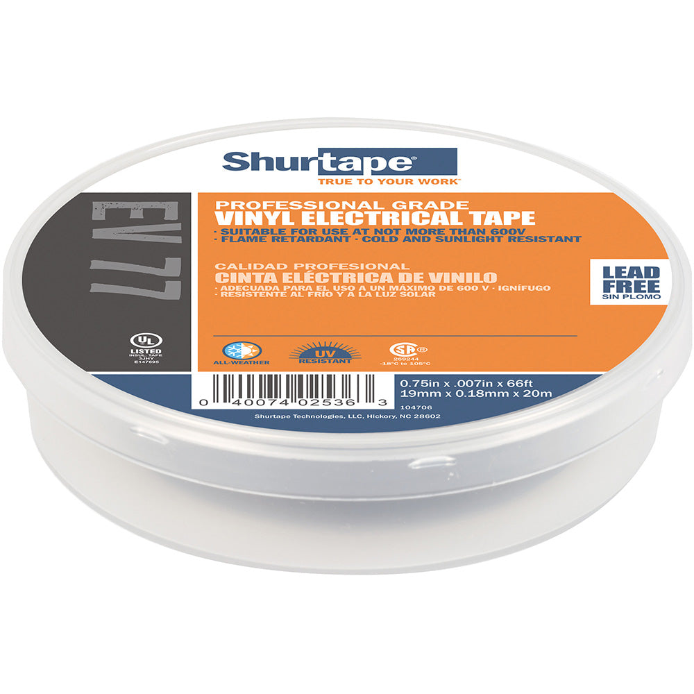 Shurtape EV 077B Professional Grade Black Electrical Tape f/Insulating & Splicing - 3/4" x 66' - 10-Pack