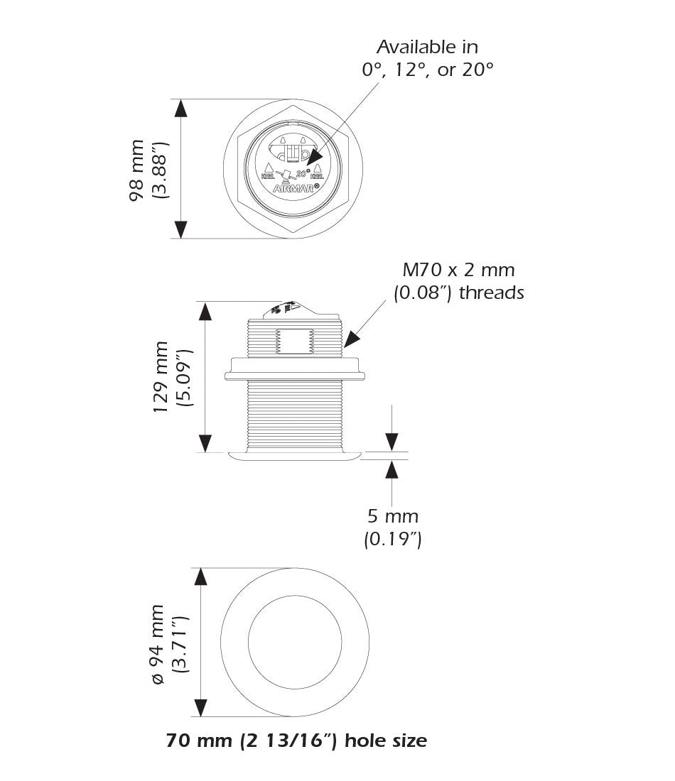 Airmar B75C-0-H 0d Tilt With bare Wire MM Cable