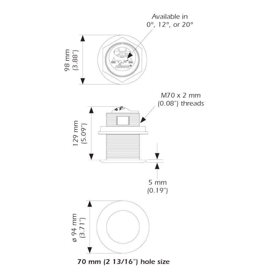 Airmar B75C-12-HW 12d Tilt High Wide CHIRP With Mix-n-Match Plug