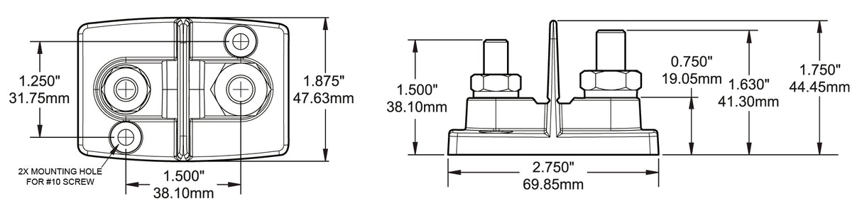 Blue Sea PowerPost Dual 1 x 5/16" and 1 x 3/8" Studs With Insulators
