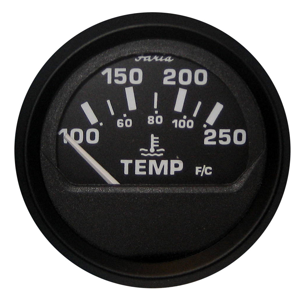 Faria Euro Black 2" Water Temperature Gauge (100-250&#176;F)