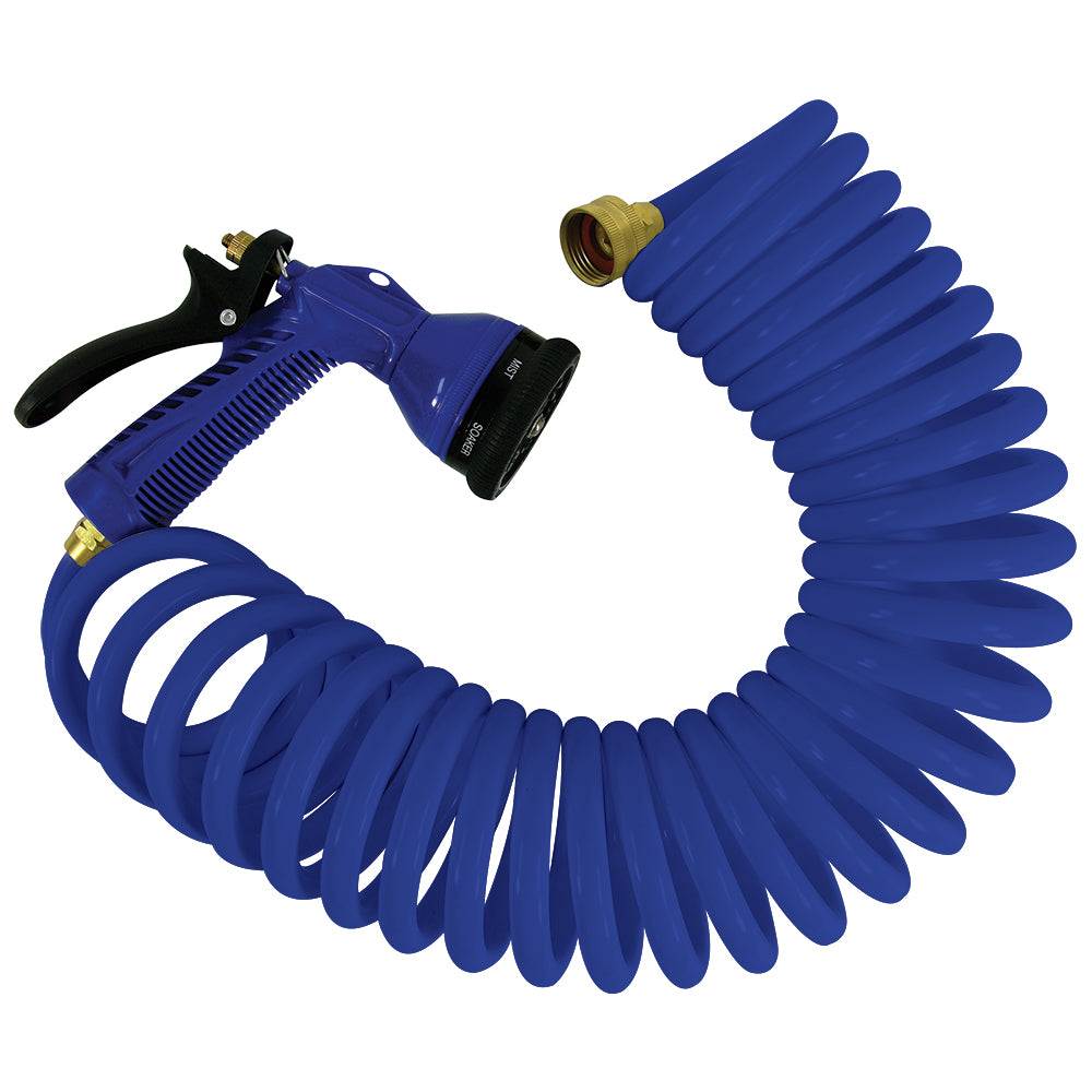 Whitecap 15&#39; Blue Coiled Hose w/Adjustable Nozzle