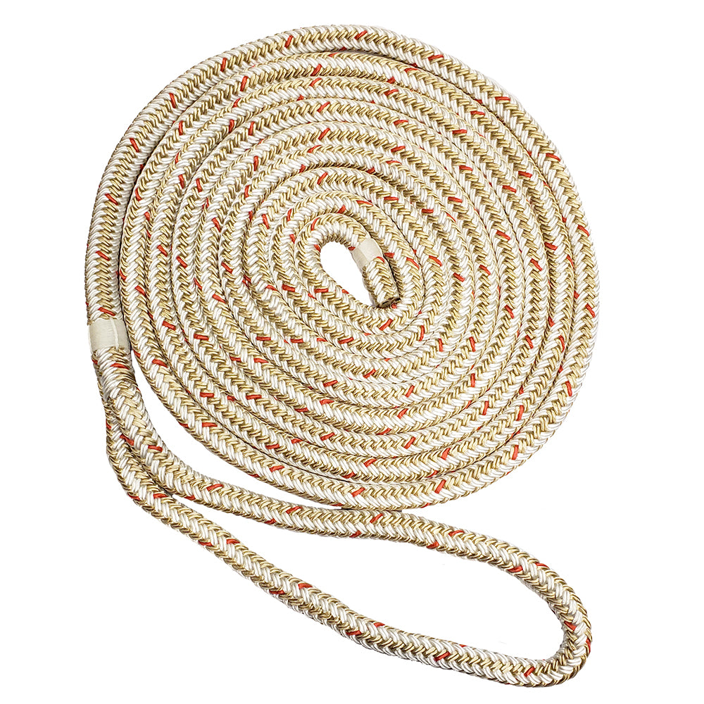 New England Ropes 3/4" Double Braid Dock Line - White/Gold w/Tracer - 50&#39;