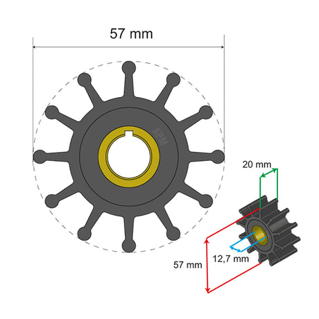 Albin Group Premium Impeller Kit 57 x 12.7 x 20mm - 12 Blade - Key Insert