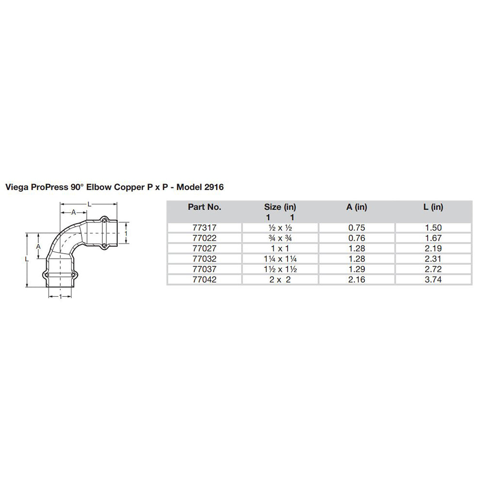 Viega ProPress 1/2" - 90&deg; Copper Elbow - Double Press Connection - Smart Connect Technology