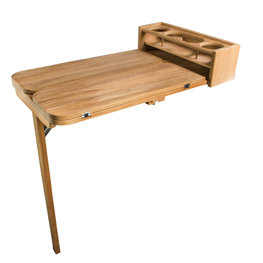Whitecap Cockpit Table w/Folding Leaves &amp; 4 Cupholders - Teak