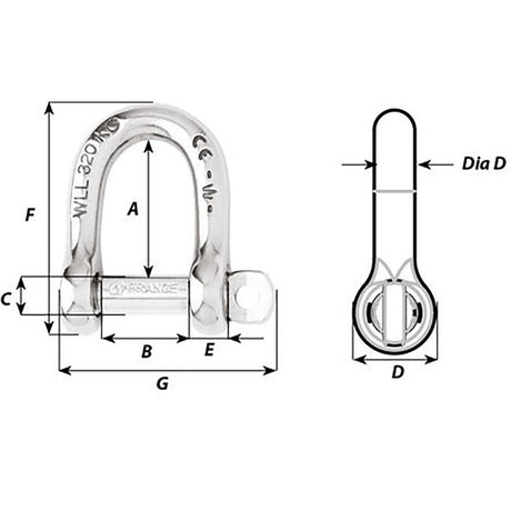 Wichard Self-Locking D Shackle - Diameter 5mm - 3/16"