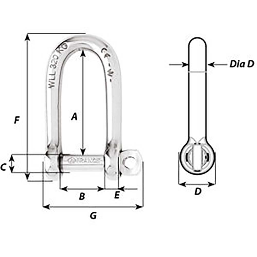 Wichard Self-Locking Long D Shackle - Diameter 6mm - 1/4"