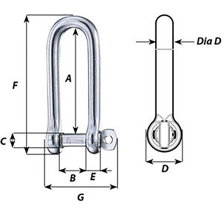 Wichard Captive Pin Long D Shackle - Diameter 6mm - 1/4"