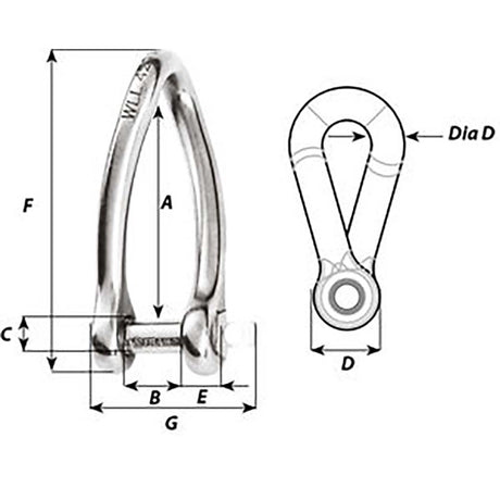 Wichard Captive Pin Twisted Shackle - Diameter 8mm - 5/16"