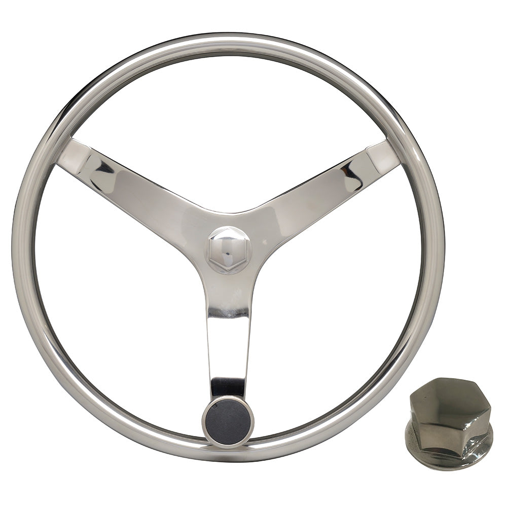 Uflex - V46 - 13.5" Stainless Steel Steering Wheel w/Speed Knob &amp; Chrome Nut