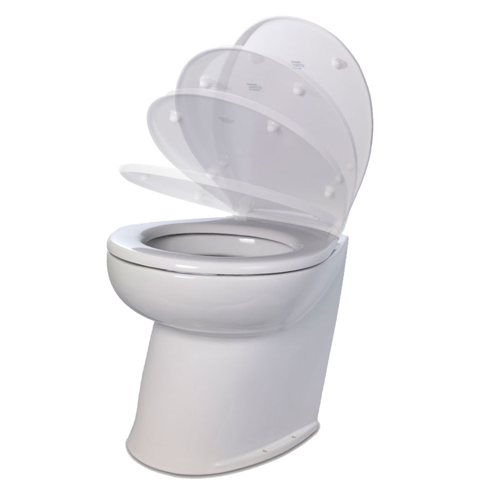 Jabsco Deluxe Flush 17" Angled Back 12V Freshwater Electric Marine Toilet w/Solenoid Valve &amp; Soft Close Lid