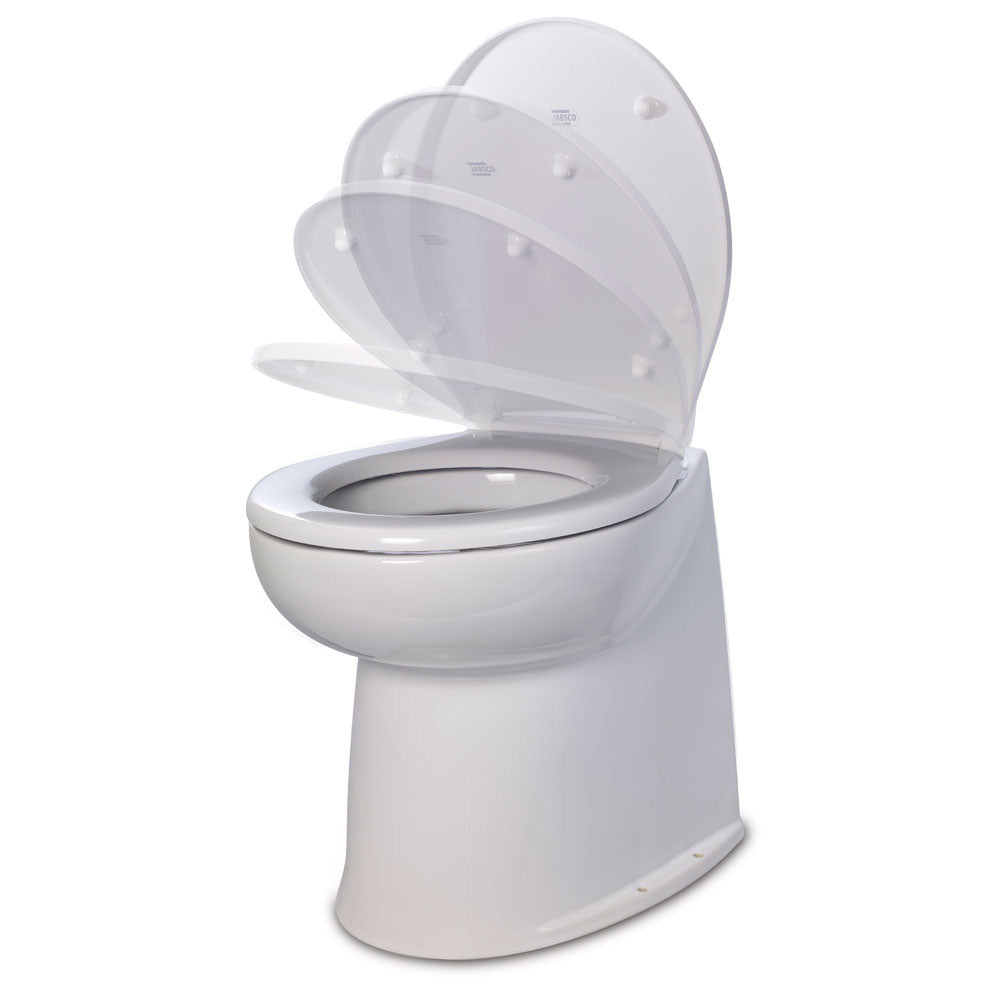 Jabsco Deluxe Flush 14" Straight Back 12V Raw Water Electric Marine Toilet w/Remote Rinse Pump &amp; Soft Close Lid